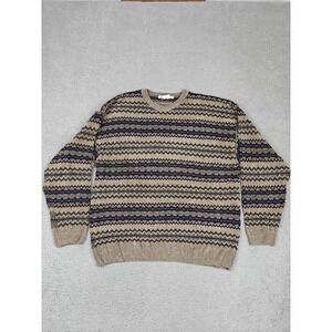 Vintage Knightsbridge Sweater Mens Large Beige Fair Isle Knit Crewneck Retro 90s